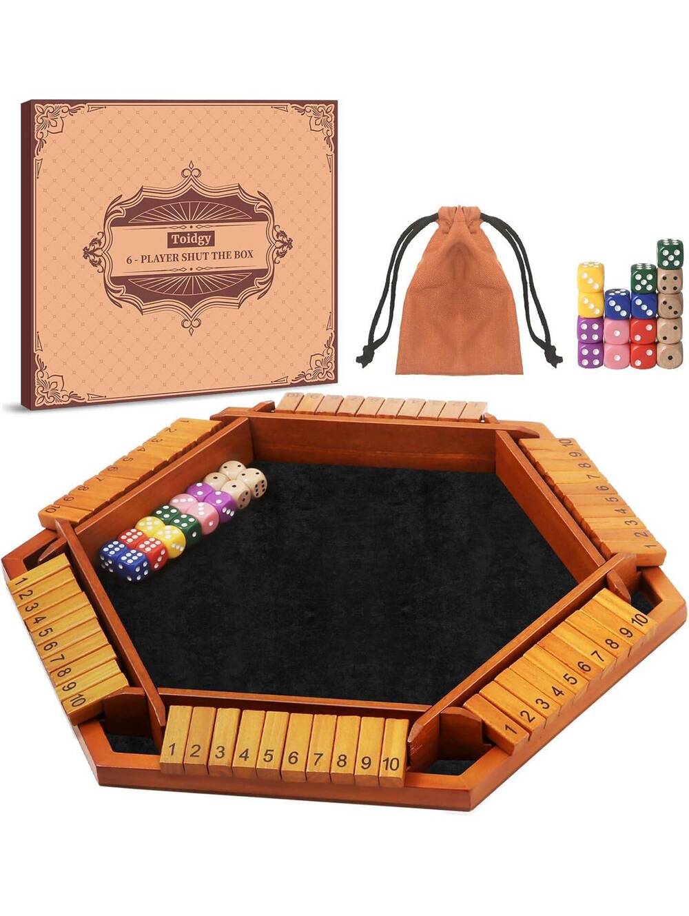 1-6 Players Shut The Box Dice Game - Wooden Board Math Game
